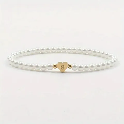 Fashion Heart Artificial Pearl Beaded Bracelet DIY Letter Charm Versatile Elegant Hand Jewelry For Women