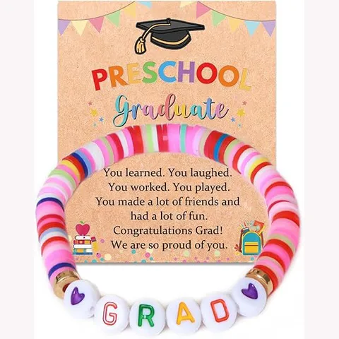 Kids Graduation Season Beaded Bracelet Colorful Polymer Clay Handwoven Bracelet With Blessing Card Gift Jewelry