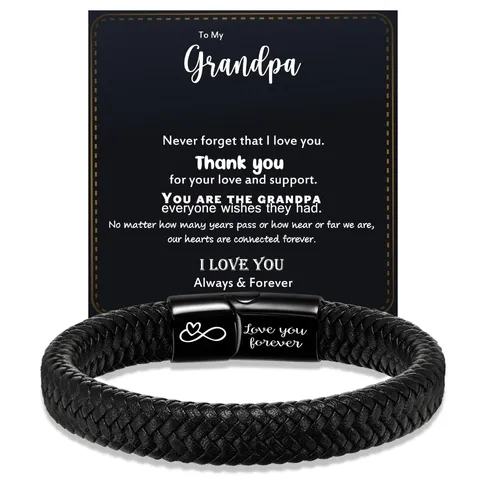 Men Braided Leather Bracelet Stainless Steel Magnetic Clasp Infinity Heart Engraved Family Love Gift Jewelry