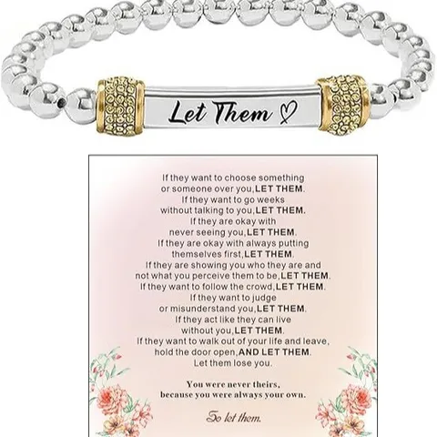 Stainless Steel Beaded Bracelet with Rhinestone Ring Heart Wings and Inspirational Engraved Card Fashion Jewelry Gift
