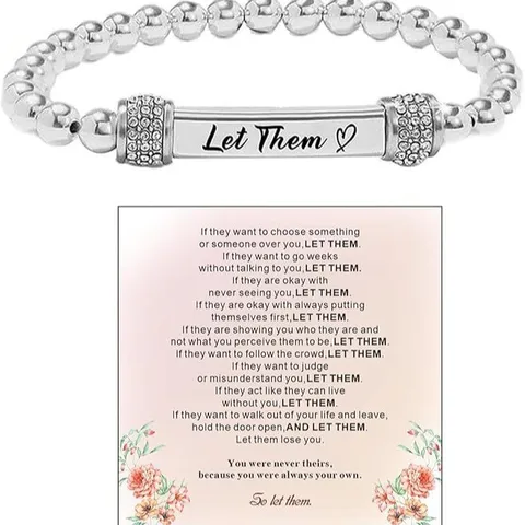 Stainless Steel Beaded Bracelet with Rhinestone Ring Heart Wings and Inspirational Engraved Card Fashion Jewelry Gift