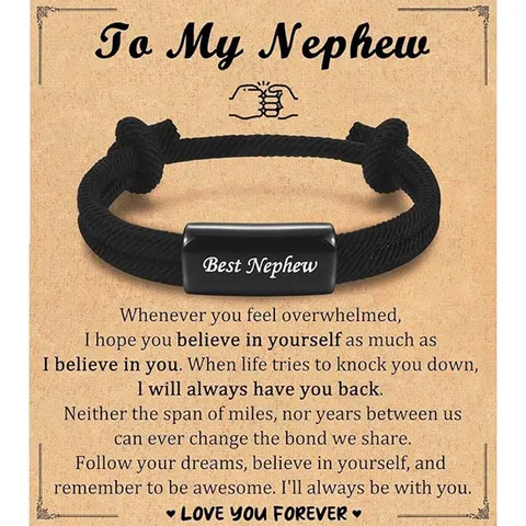 Men Stainless Steel Braided Rope Bracelet Engraved Message Card Gift For Son Grandson Brother Nephew Fashion Jewelry