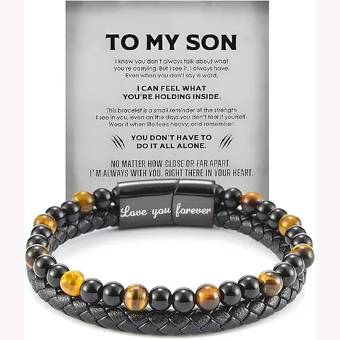 Men Multi Layer Leather Bracelet Stainless Steel Magnetic Clasp Tiger Eye Stone Beaded Bracelet Fashion Jewelry Gift