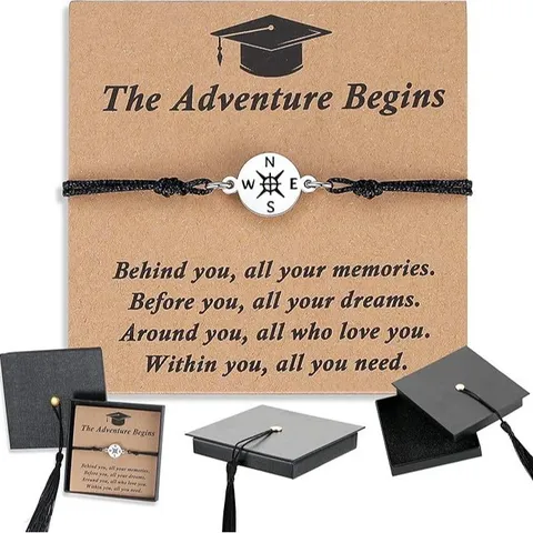 Unisex Graduation Compass Woven Bracelet With Gift Box Alloy Stainless Steel Fashion Jewelry Gift For Students Teachers