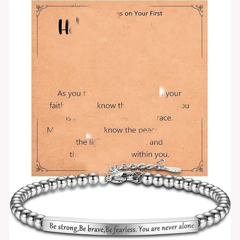 Minimalist Stainless Steel Beaded Bracelet Inspirational Quote ID Cuff Bracelet Fashion Jewelry Gift For Women Men