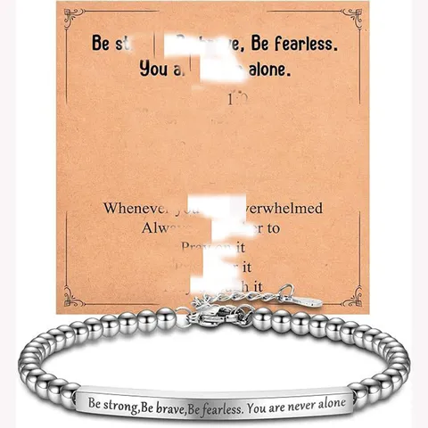 Minimalist Stainless Steel Beaded Bracelet Inspirational Quote ID Cuff Bracelet Fashion Jewelry Gift For Women Men