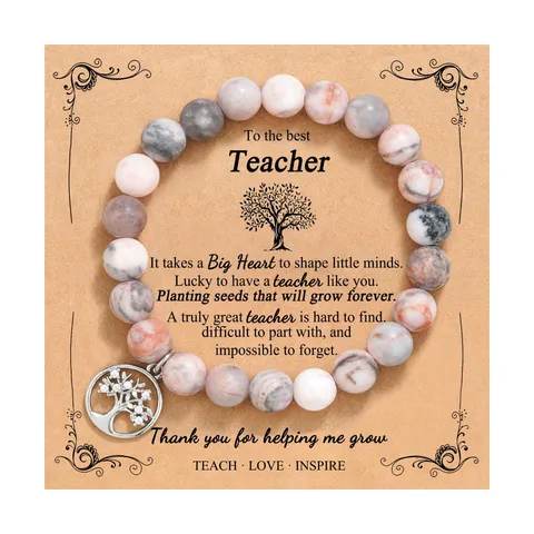 Natural Stone Beaded Bracelet With Alloy Compass Pendant Graduation Teacher Gift Fashion Jewelry For Women Men