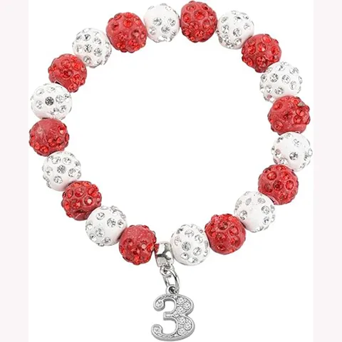 Rhinestone Clay Bead Sports Athletic Baseball Charm Bracelet Red White Blue Number Beaded Jewelry Gift For Women