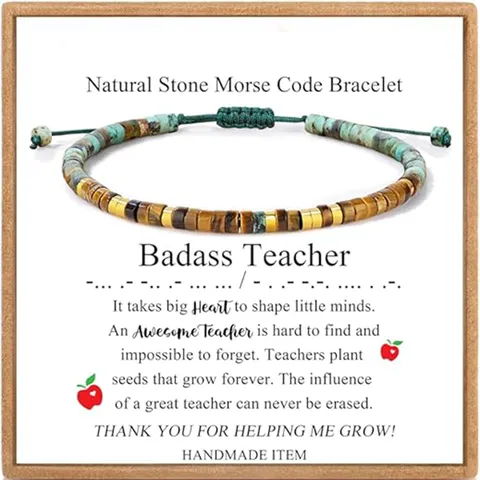Natural Stone Morse Code Beaded Wrap Bracelet Adjustable Braided Cord Inspirational Message Jewelry Gift For Women