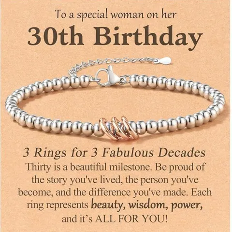 Women Birthday Gift Silver Bead Interlocking Rings Adjustable Bracelet Minimalist Fashion Charm Jewelry