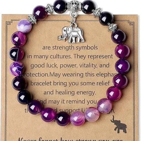 Minimalist Natural Stone Elephant Pendant Beaded Bracelet Handmade Gemstone Jewelry Gift For Women Men