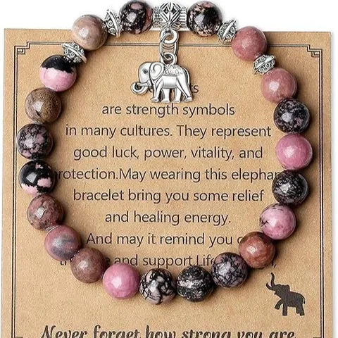 Minimalist Natural Stone Elephant Pendant Beaded Bracelet Handmade Gemstone Jewelry Gift For Women Men