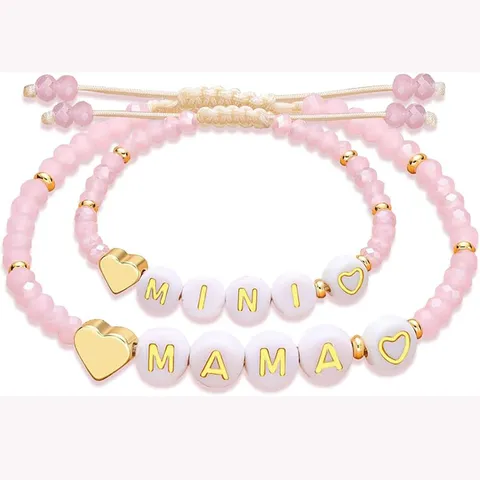 Mother And Daughter Crystal Beaded Bracelet Kids Alphabet Pearl Charm Bracelet Back To School Jewelry Gift