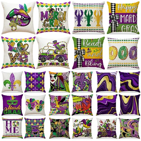 Carnival Mardi Gras Decorative Pillow Cover Purple Green Gold Throw Pillowcase Square Cushion Cover For Sofa Home Decor