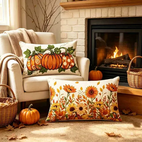 Herbst Kürbis Weihnachtsbaum Gedruckter Kissenbezug Leinen-Gefühl Dekorativer Kissenbezug Für Wohnzimmer Sofa Heimdekoration