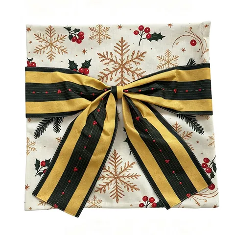 Christmas Decorative Pillow Cover White Gold Snowflake Print Square Cushion Cover With 3D Bowknot For Living Room Sofa