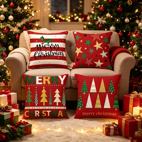 Weihnachten Dekorativer Kissenbezug Rote Serie Festlich Zierkissenbezug Urlaub Heim Sofa Kissenbezug Ohne Kern