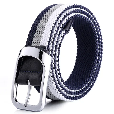 Unisex Braided Belt Polyester Rubber Elastic Stretch Webbing Belt With Alloy Pin Buckle Casual Fashion Waistband