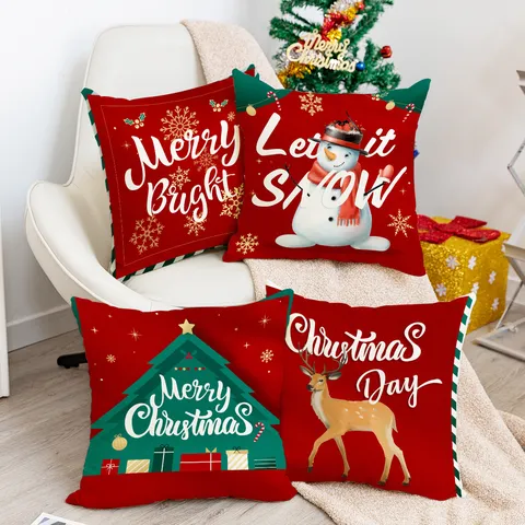 Housse de Coussin Décorative Imprimée en Polyester de Noël Housse de Canapé Festive