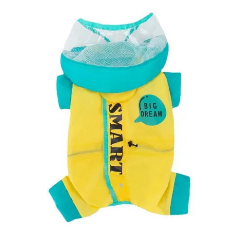 Imperméable pour Animal de Compagnie Color Block Veste de Pluie pour Chien avec Capuche Visière Transparente Quatre Pattes Protection Totale