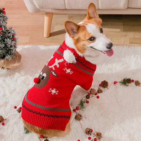 Christmas Dog Sweater Elk Snowflake Pet Knitwear Puppy Winter Warm Clothes With Scarf For Small Medium Dogs