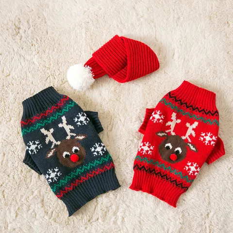 Christmas Dog Sweater Elk Snowflake Pet Knitwear Puppy Winter Warm Clothes With Scarf For Small Medium Dogs