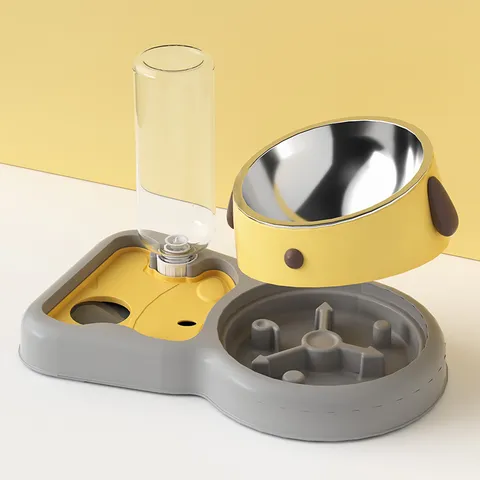 Automatischer Haustier Wasserspender Und Futternapf Set Edelstahl Katze Hund Fressnapf Doppelschüssel Mit Langsamem Füttern