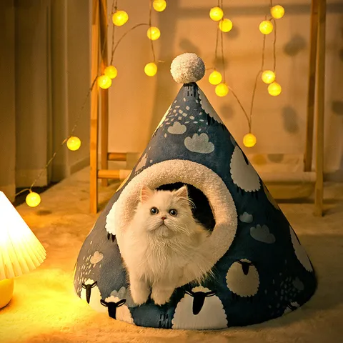 Caldo Letto In Peluche Per Gatti Grotta Tenda Chiusa Per Gattini Yurt Carino Modello Animale Morbido Letto Invernale Per Piccoli Cani Animali