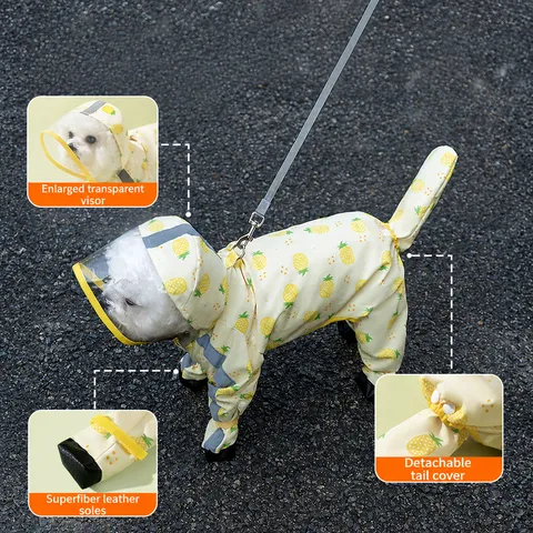 Wasserdichter Hunderegenmantel Vier Beine Vollständige Abdeckung Kleine Mittlere Hunde Mit Kapuze Haustier Poncho Mit Transparentem Rand Leinenloch