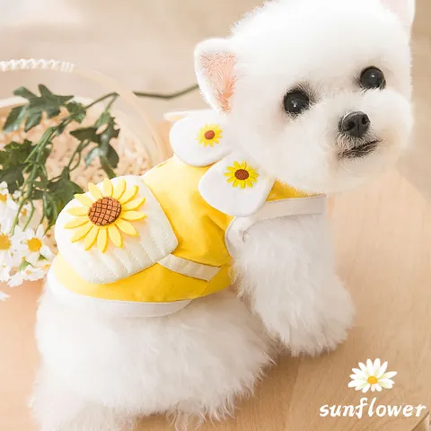 Lente Zomer Dunne Puppy Vest Schattige Zonnebloem Huisdier Kleding Ademend Katoen Hond T-Shirt Voor Kleine Honden Katten