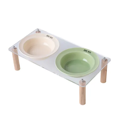 Verhoogde Keramische Huisdier Bak Dubbele Kattenbakken Met Acryl Standaard Schuine Cervicale Wervelbescherming Voedsel Water Bak