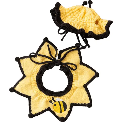 Conjunto De Sombrero Y Collar De Abeja Tejido Para Mascotas Lindo Disfraz De Perro Pequeño Traje De Abeja Sombrero De Animal
