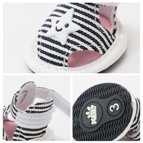 Scarpe per Cani in Tela A Righe Primavera Estate per Cani Di Piccola Taglia Traspiranti Antiscivolo Suola Morbida Sandali per Animali