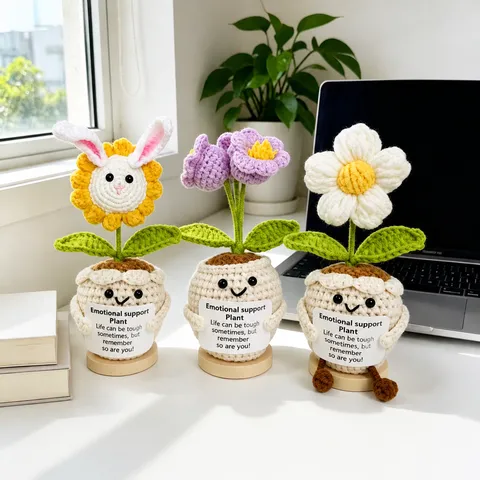 Handgemachte Häkelung Gesteckte Topfpflanze Positive Energie Emotionale Unterstützung Blume Tisch Ornament Abschlussgeschenk