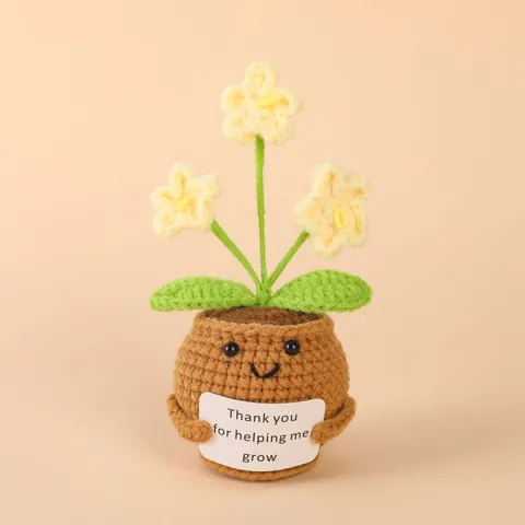 Handgemachte Gehäkelte Topfpflanze Häkeln Süße Smiley Blume Puppe Positive Energie Auto Anhänger Desktop Dekor Geschenk