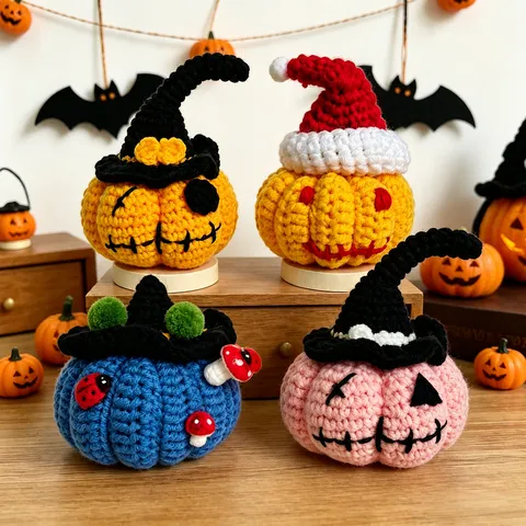 Handgemachte Gehäkelte Halloween Kürbis Puppe Wolle Gestricktes Ornament Mit Holzsockel Desktop Auto Dekoration Halloween Geschenk
