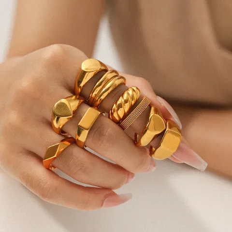 Minimalist Stainless Steel Ring For Women Gold Plated Geometric Ins Style Fashion Jewelry Finger Ring Gift