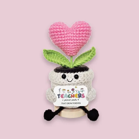 Handgemachte Geknotete Herz Topfpflanze Häkeln Wolle Puppe Ornament Lehrertag Geschenk Tischdekoration Smiley Blume