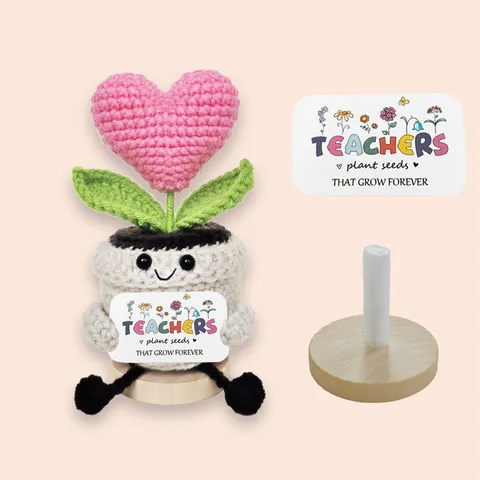 Handgemachte Geknotete Herz Topfpflanze Häkeln Wolle Puppe Ornament Lehrertag Geschenk Tischdekoration Smiley Blume