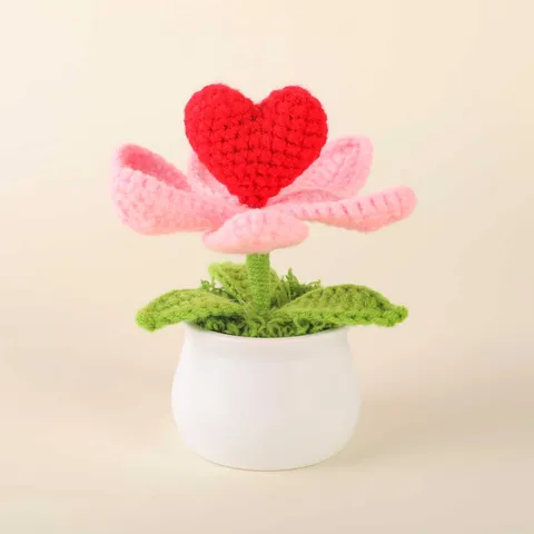 Handgemachte Häkelwolle Topfpflanze Süße Gestrickte Blume Schreibtisch Ornament Heimdekoration