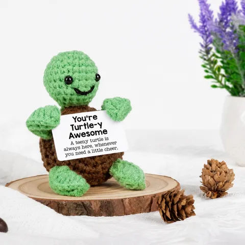 Handgemachte Häkel Schildkröte Plüschtier Süß Emotionaler Unterstützung Stofftier Mit Positive Ermutigung Karte Tisch Dekor Geschenk