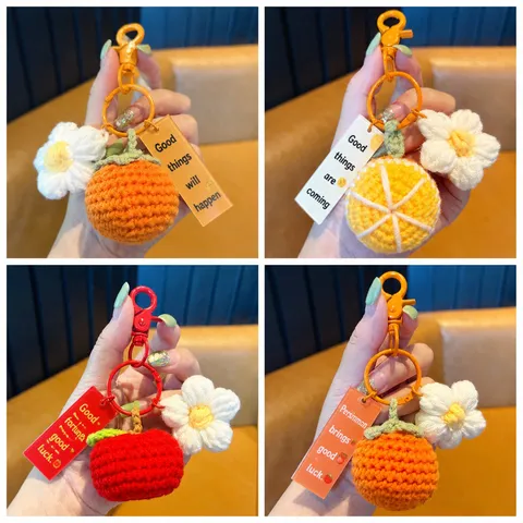 Handgefertigter Gehäkelter Obst Schlüsselanhänger Süße Kaki Orange Erdbeere Blume Auto Tasche Anhänger Kawaii Souvenir Geschenk