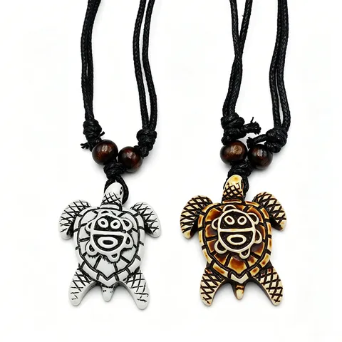Vintage Totem Sun Smile Turtle Necklace Resin Pendant With Black Wax Cord Ethnic Style Fashion Jewelry Gift