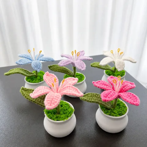 Handgemachte Gehäkelte Lilie Mars Orchidee Topfpflanze Häkeln Künstliche Blume Desktop Auto Ornament Heimdekoration Geschenk