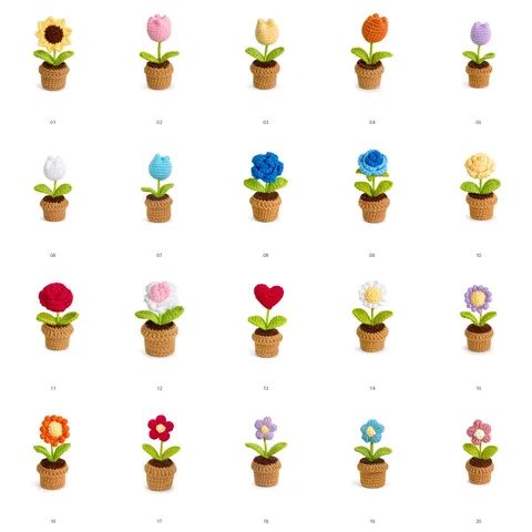 Planta en Maceta de Ganchillo Hecha a Mano Linda Flor Tejida Girasol Tulipán Rosa Margarita Decoración de Escritorio Plantas en Maceta Artificiales