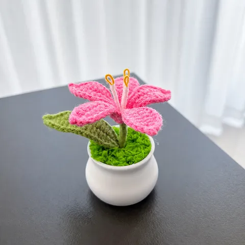 Handgemachte Gehäkelte Lilie Mars Orchidee Topfpflanze Häkeln Künstliche Blume Desktop Auto Ornament Heimdekoration Geschenk
