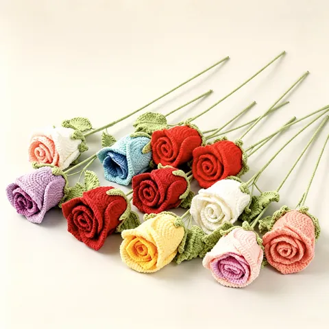 Handgestrickter Häkelrosen Blumenstrauß Künstliche Wollblumen Heimdekoration Valentinstag Geschenk Für Freundin