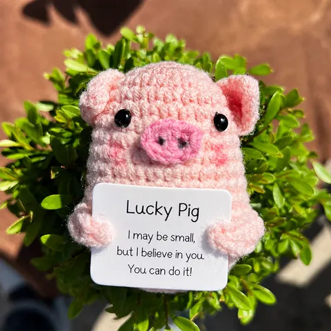 Handgemachte Gehäkelte Fliegende Schwein Plüschtier Süße Kuscheltier Puppe Mit Positiver Energie Karte Desktop Ornament Geschenk