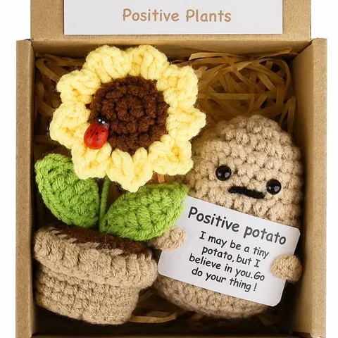 Handgemachte Häkelarbeit Positiver Kartoffel Sonnenblume Topfpflanze Geschenkbox Süße Gestrickte Gemüse Puppe Tischdekoration