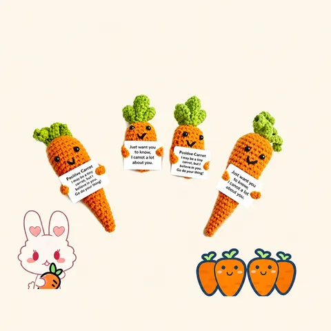 Handgemachte Geknüpfte Karotte Plüschtier Süße Gestopfte Gemüsepuppe Mit Motivationskarte Desktop Ornament Geschenk